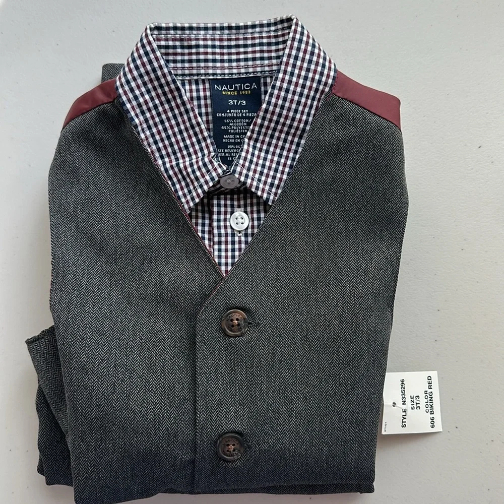 NWT Nautica 3pieces Checkered Shirt and Vest Set Size 3-T (Boy) - Picture 4 of 16